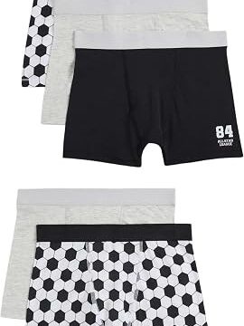 Marks & Spencer Bambini Football Stampa Trunks 5-Pack Ricco di Cotone – per Bambini – vestibilità Regolare – StayNew™ – con Stretch