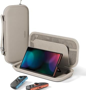 Belkin Gaming Custodia per Nintendo Switch 2, Slot AirTag, Viaggi, Beige | Custodia da Viaggio, Leggera, Portatile, Guscio Rigido, Interno Morbido, Porta-Cartucce Giochi, Accessori da Viaggio, Gaming