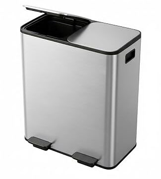 Garvee 2 x 15 L Bidone Cucina Doppio Scomparto Acciaio INOX, Pedale, Coperchi Soft-Close, Riciclo Rifiuti, Argento