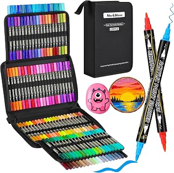 MarkMuse 120 Colori Pennarelli Acrilici Doppia Punta, Marcatori Acrilici | Rapida & Impermeabili, Acrylic Marker Ad Acqua per Dipingere Sassi, Colorazione, Legno, Vetro, Tessuti, Pittura