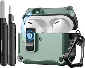 TiMOVO Custodia per Airpods Pro 3 (2025) con Clip di Sicurezza, Ciano+Nero | Case Cover Rigida Protettiva Anticaduta per Apple AirPod Pro 3a Generazione con Gancio di Arrampicata e Kit di Pulizia