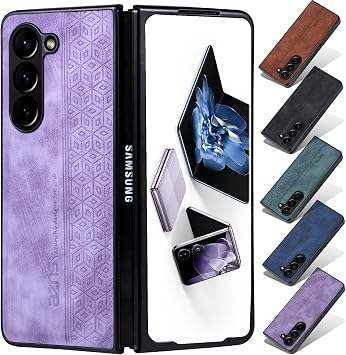 BaiFu Custodia in pelle di Pu per Galaxy Z Fold 6, Anti-impronta antiscivolo sottile modello geometrico Plaid Bumper Cover per Galaxy Z Fold 6-04