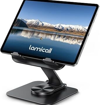 Lamicall Supporto per Tablet, Porta Tablet da Tavolo – [Base Metallo Girevole 360°] Supporto per iPad Regolabile, Porta Pieghevole per iPad Pro, Air, Mini, Samsung, iPhone, Altri Dispositivi 4,7-13″