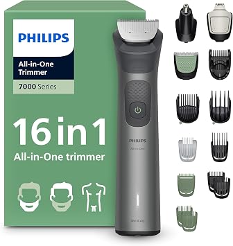 Philips Rifinitore All-in-one Multigroom Serie 7000 16 in 1 – Rifinitore per barba, capelli e corpo, lame autoaffilanti interamente in metallo, 21 impostazioni di lunghezza (0,5-16 mm), MG7931/15