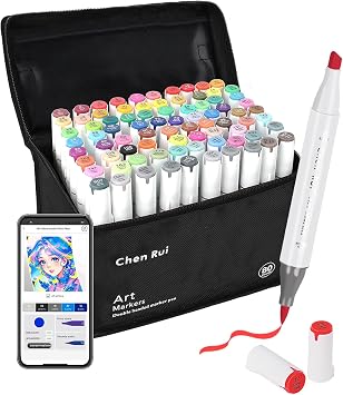 Chen Rui 80 Colori Pennarelli ad Alcool con App, Marcatori Doppia Punta | Pennello e Grossa | Codice Colore | Miscelabile | Sicuro | Markers per Calligrafia, Disegno, Pittura, Illustrazioni