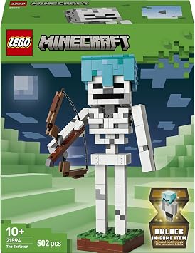 LEGO Minecraft Lo Scheletro 21594 | Giochi per bambini da 10 anni, action figure di mob mobile, con elmo di diamante, arco e frecce, regalo per gamer, 502 pezzi