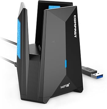 COMFAST Adattatore USB Wireless per WiFi, WiFi 7 Chiavetta WiFi 6500Mbps | Tri-Banda con Antenna Interna, OFDMA/MU-MIMO, WPA3, Senza Driver per Windows 10/11, Design Unico con Cavo Estensione