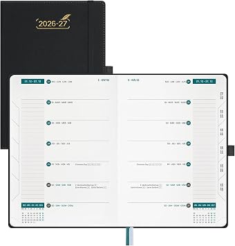 BEZEND Agenda 2026 2027 Settimanale A5 con Doppio Orario – 21 x 15,5 cm | 18 Mesi Diario Scuola da Lug.26 a Dic.27 per Lavoro e Vita o Due Persone, Copertina Rigida in Pelle PU – Nero