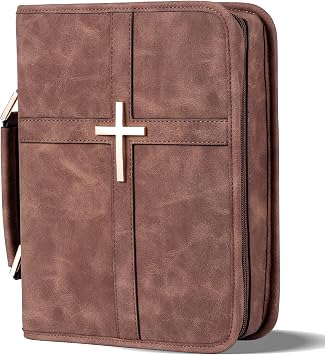 Custodia per Bibbia in pelle vegana, borsa della Bibbia con tasca per telefono, custodia per Bibbia, per uomini e donne, confezione regalo cristiana (Marrone)