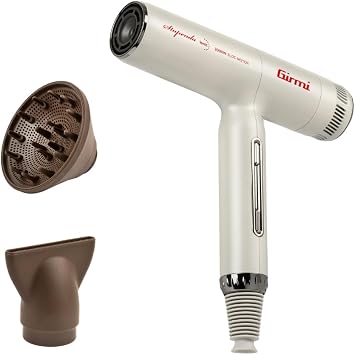Girmi PH93 Asciugacapelli Brushless Professionale, 2000 W, 3 Velocità, 5 Temperature, Funzione Ioni, Diffusore, Beige/Marrone