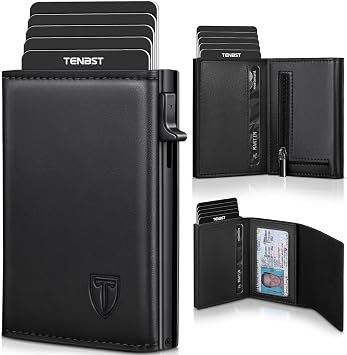TENBST Portafoglio Uomo di Alta Qualità, esclusivo Portafoglio Uomo Slim con Portamonete & Protezione RFID, lussuoso Portacarte Uomo in Pelle, 8 Scomparti per Carte di Credito, Regalo per Uomini