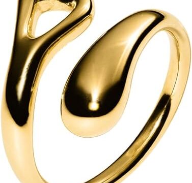 Purelei Generosity – Anello impermeabile e regolabile, in acciaio inox a forma di goccia e placcatura in oro 14 K/18 K, simbolo di generosità e calore del cuore