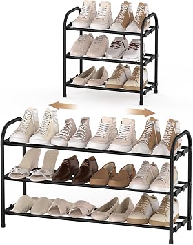 Anhow Scarpiera a 3 Livelli, Scarpiera Salvaspazio Espandibile in Metallo Portascarpe Aperta per 6-12 Paia di Scarpe per Ingresso, Soggiorno, Corridoio, Camera da Letto, Armadio (Nero)