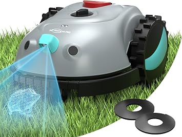 YARDCARE V100 Robot Tagliaerba a Batteria con Navigazione Visiva, Taglio a Spirale, Rilevamento di 150 Ostacoli, Robot Tosaerba Elettrico Fino a 150m², Robot Tosaerba Eelettrico con Lame di Ricambio
