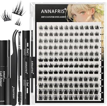 ANNAFRIS Ciglia Finte Ciuffetti Kit 8-16mm Naturali DIY Extension Ciglia Cluster Lashes con Pinze (CS,JS03)