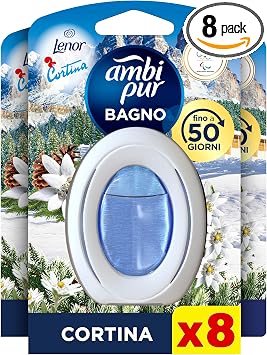 Ambi Pur Profumatore Bagno, Elimina Odori, 8 Pezzi, Edizione Cortina | Deodorante Ambiente con Tecnologia Anti Odore, Rinfresca l’Aria e Dona Freschezza, Durata Fino a 50 Giorni, Facile da Usare