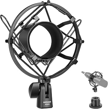 NEEWER Supporto per Microfono Antiurto, Porta Mic per Asta e Boom Arm con Corde Elastiche e Adattatore a Vite da 3/8″ a 5/8″, Adatto a Microfoni con Diametro da 2,4″ a 2,6″ (da 60 a 65mm), MS043