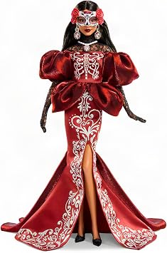 Barbie Signature Halloween Bambola da collezione Día De Muertos | Halloween Abito sirena in raso ricamato, maschera calavera rimovibile, dettagli teschio, confezione da collezione, 6+, JJX96