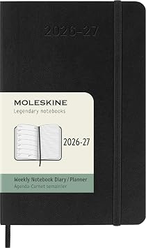 Moleskine Agenda Settimanale 2026 2027 – Agenda 18 Mesi Con Spazio per Note, Copertina Morbida e Chiusura Elastica, Colore Nero, Formato Pocket 9 x 14 cm