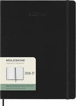 Moleskine Agenda Settimanale 2026 2027 – Agenda 18 Mesi Con Spazio per Note, Copertina Rigida e Chiusura Elastica, Colore Nero, Formato XL 19 x 25 cm