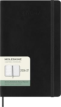 Moleskine Agenda Settimanale 2026 2027 – Agenda 18 Mesi Con Spazio per Note, Copertina Morbida e Chiusura Elastica, Colore Nero, Formato Large 13 x 21 cm