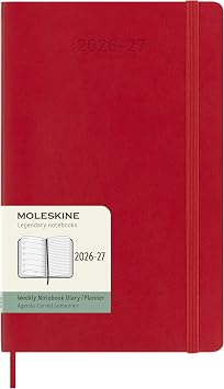 Moleskine Agenda Settimanale 2026 2027 – Agenda 18 Mesi Con Spazio per Note, Copertina Morbida e Chiusura Elastica, Colore Rosso Scarlatto, Formato Large 13 x 21 cm