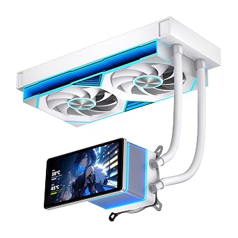 TZMRIT PF240 Aio Water Cooling 240mm with 5.5 Inch LCD Magnetic Screen Display,ALL-IN-One ARGB Infinity Mirror 2000RPM PWM Fan,for AM4/AM5& Intel LGA1851/1700 (WH)