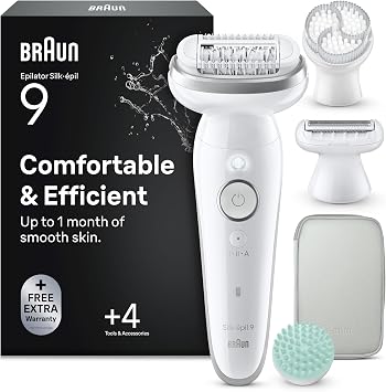 Braun Silk-Épil 9 Epilatore Elettrico Donna, Accessori, 9-080 Argento | Depilatore Corpo Donna Impermeabile, Custodia, Cappuccio Regolatore, Spazzola Esfoliante, Acc. Massaggiante, Testina Radente