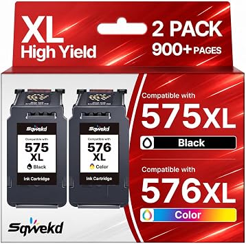 Sqwekd 575 576 XL Cartucce compatibili per Canon 575 576 per PIXMA TR4755i | Cartucce 575 576 XL per Canon inchiostro per Canon PIXMA TR4755i TS3750i TR4756i TS3751i TS3752i TS3550i TR3551i (2-Pack）