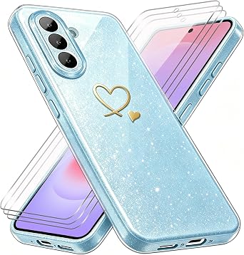 Cover Compatibile con Samsung Galaxy A37 5G, con 3 Pezzi Vetro Temperato Pellicola Protettiva, Glitter e Antimpronta Custodia, Antigraffio e Morbido Caso – Trasparente