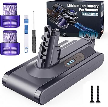 Morpilot Batteria per Dyson V10 SV12 8000mAh Dyson V10 SV12 Batteria per Cyclone, Animal, Absolute, Motorhead, Fluffy Aspirapolvere, 2 Filtri