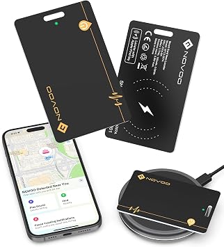 NOVOO Air Tracker Tag Card Ricaricabile, Ricarica Wireless Smart Card, Bluetooth Finder Compatibile con Apple Find My (Solo iOS), IP68 Anti-Smarrimento per Portafogli/Passaporto/Bagagli, 2PCS