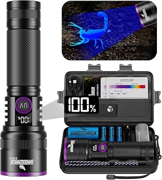 Lampada UV 365nm Lente Filtrante – Torcia UV Ricaricabile 30W Alta Potenza | per Rilevamento Urina Animali, Polimerizzazione Resina, Minerali, Scorpioni, Tracciamento Sangue, con Display LCD, USB-C