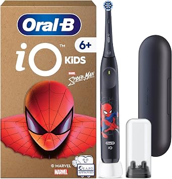 Oral-B Spazzolino Elettrico iO Kids 6+, 1 Testina, Custodia, Nero | Marvel Spider-Man, 1 Testina di Ricambio per Spazzolino Elettrico, Ricaricabile, dai 6 Anni in su, Delicato sulle Gengive