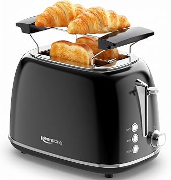 Keenstone Tostapane con pinze Retro a 2 fette, extra larghe in acciaio inox, 6 livelli di doratura, funzioni di riscaldamento e scongelamento; tostapane per toast farciti; Vassoio raccoglibriciole