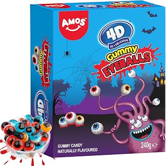 AMOS 4D Occhio Halloween Caramelle Dolci Gommose,Delizioso Mix Frutta | Halloween Caramelle Dolci- Gommose Ideali per Feste – 240G