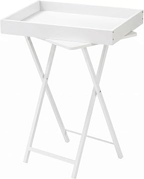 HOOBRO Tavolino con Vassoio, Tavolino da Divano Pieghevole con Vassoio in Legno Rimovibile, Struttura in Acciaio, Tavolino da Caffè, Stile Industriale Vintage,Bianco EWW29BZ01