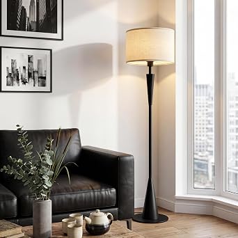 LuminexDesigns AVEN FL23 Lampada da Terra in Legno Massello, Paralume Beige | Base Ø 28 cm | H 155 cm | Lampadina E27 LED 9 W Inclusa | 3 Tonalità 3000K/4500K/6500K | 800 lm | Interruttore a Pedale
