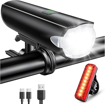 CIRYCASE Luci Bicicletta LED 1200 Lumen, 2600mAh Luce Bici Ricaricabile USB | Lunga Durata, 3+5 modalità Luce Set Anteriore Posteriore Ciclismo Montagna, Imbarcazioni Luci Navigazione IP65 Impermeabile