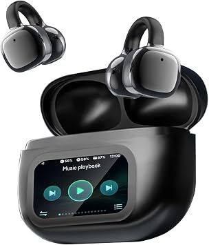 PTHTECHUS Cuffie Auricolari Aperte, Touchscreen Intelligente Auricolare Con Clip, Cuffia Traduzione, 3.7g Ultraleggero Comfort, 65 ore di Riproduzione, Auricolari Open Ear Bluetooth 5.4 (NERO)