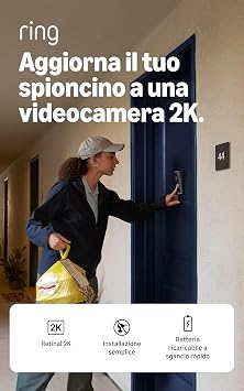 Ring Peephole Camera 2K, Spioncino digitale con videocamera (ultimo modello), spessore della porta 60-90 mm, videocitofono senza fili fai-da-te, sostituisce lo spioncino esistente, zoom 6x
