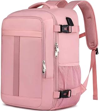 Zaino 40x30x20 per Ryanair Bagaglio a Mano per Wizzair Eurowings Zaino da Viaggio Aereo 24L Borsa da Cabina per Voli,14 Pollici Zaino Porta PC con Caricatore USB Zaino da Viaggio per Donna,Rosa