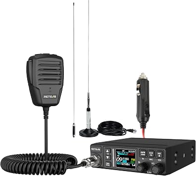 Retevis MB63B CB Radio e Antenna, NRC Cancellazione Del Rumore Radio CB Veicolare,12V/24V, AM/FM, TFT Colori, CTCSS/DCS, VOX, 40 Canali,EMG CH9/19 Radio CB Portatile per Team Fuoristrada (1 Pezzo)