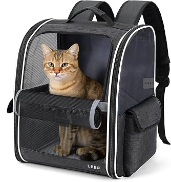 Leksky Zaino Trasportino per Cani Gatti per Taglia Media/Piccola, Nero | Portatile Pieghevole con Finestra in Rete Fino a 5 kg, Traspirante, per Viaggo Campeggio Passeggiata Clinica Veterinaria