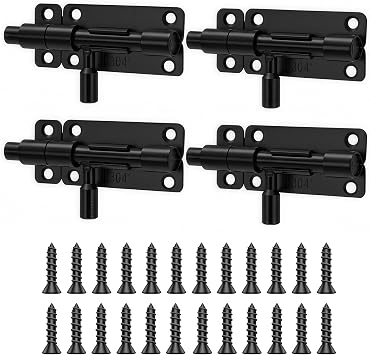 VINATO Chiavistello Inox 304, 4 Pezzi, Nero, Interno Esterno | 4 Pezzi, 24 Viti, Superficie Liscia, Orizzontale/Verticale, Per Porte Finestre Armadi