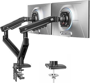 HUANUO Braccio Monitor Doppio per Schermi 13–32″ (max 9 kg), FlowLift Pro Supporto Monitor, MechaSpring (Inclinabile/Girevole/Rotante), Montaggio VESA senza Attrezzi, base con Morsetto a C o Passacavo
