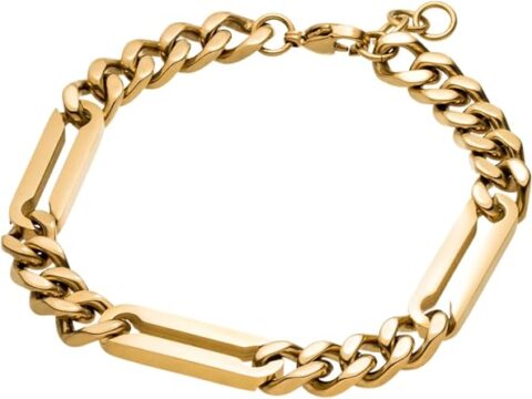 Purelei Barre Bracciale da uomo, impermeabile, con maglie allungate in acciaio inox e placcatura in oro 14 carati, pezzo moderno per tutti i giorni