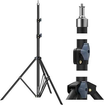 LEORFI Stativo Luce Fotografia 300 cm Professionale con Treppiede | Tubo da 32mm in acciaio al carbonio, sistema a molla ad aria sicuro, Con Filettatura 1/4″, ideale per softbox e studio