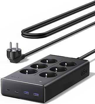 UGREEN 10 IN 1 Ciabatta Multipresa Elettrica PD 65W USB C 6 Prese AC 3680W | 2 USB-C 2 USB-A, 16A, Tipo E F, Interruttore, Nero, Cavo 1.6M Prolunga, Multipresa GaN Salvaspazio per Casa Ufficio Viaggio