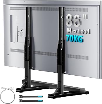 BONTEC Supporto TV Universale da Tavolo e Pavimento 24-86 Pollici | 70 kg, VESA 100×100-800×600 mm, 7 Altezze, Cinghia Antiribaltamento, Piedi Nascosti